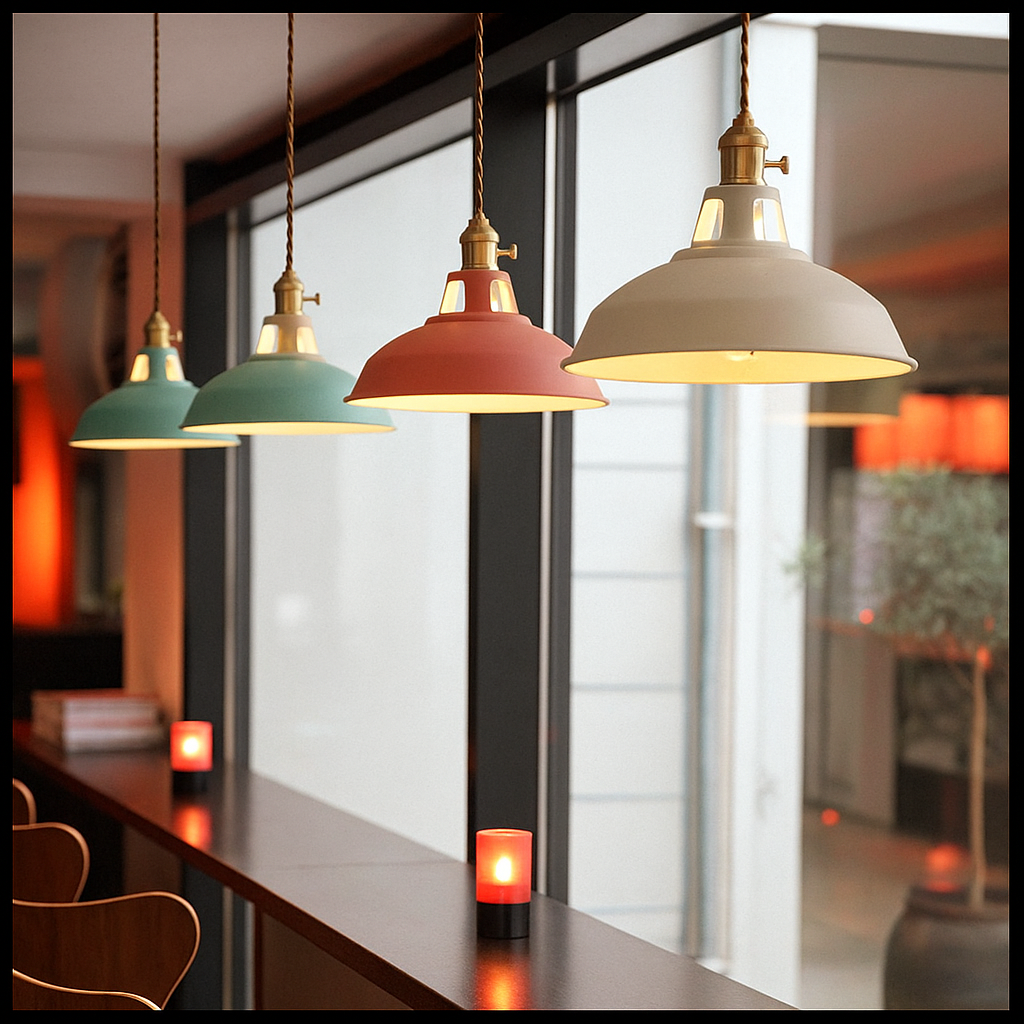 FarbGlanz: Lampada a sospensione in metallo industriale LED con cupola colorata – per cucina e sala da pranzo