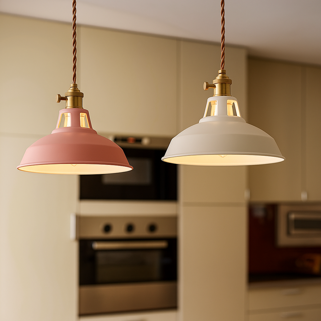 FarbGlanz: Lampada a sospensione in metallo industriale LED con cupola colorata – per cucina e sala da pranzo