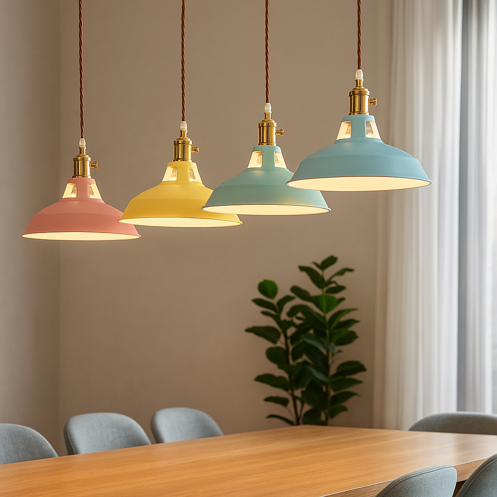 FarbGlanz: Lampada a sospensione in metallo industriale LED con cupola colorata – per cucina e sala da pranzo