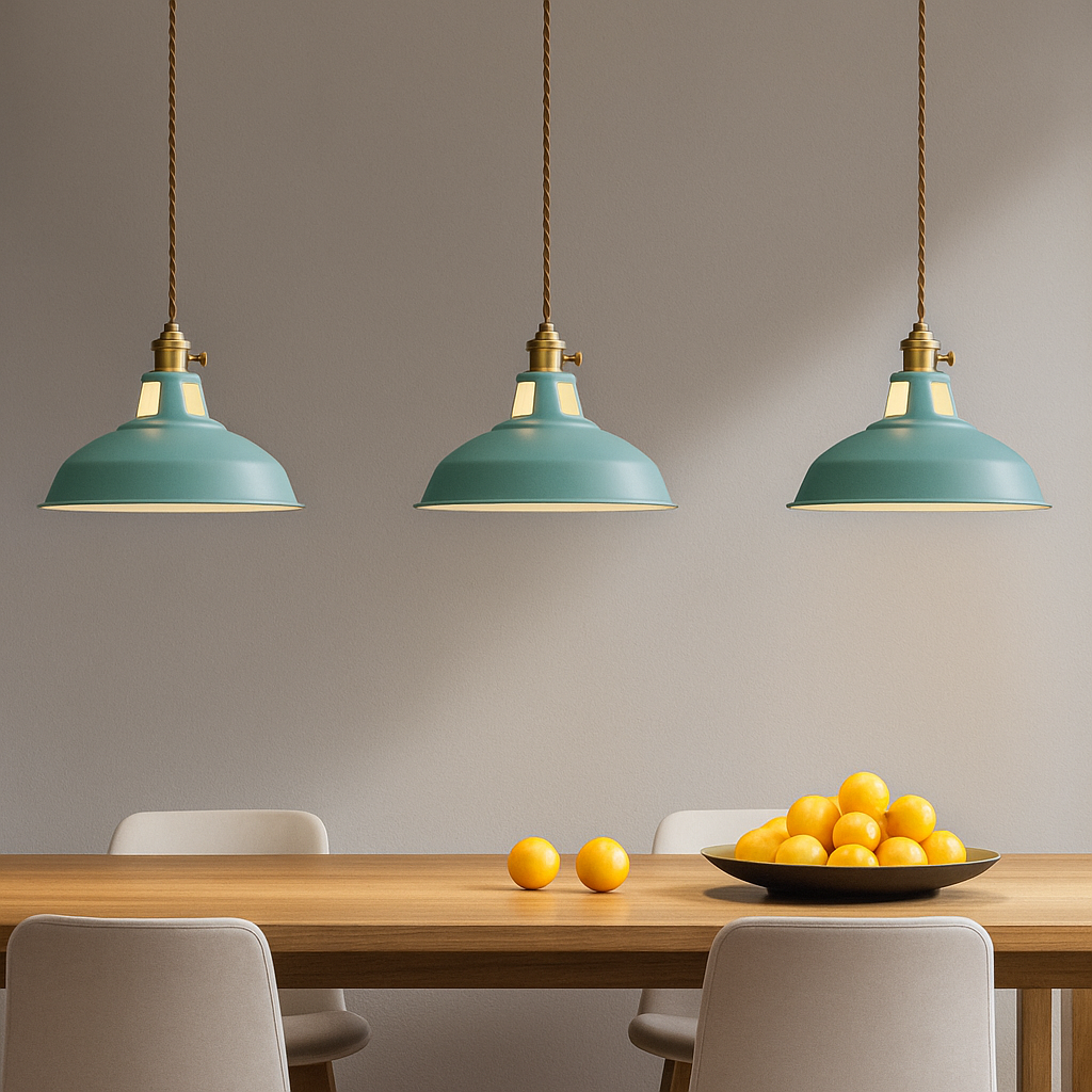 FarbGlanz: Lampada a sospensione in metallo industriale LED con cupola colorata – per cucina e sala da pranzo