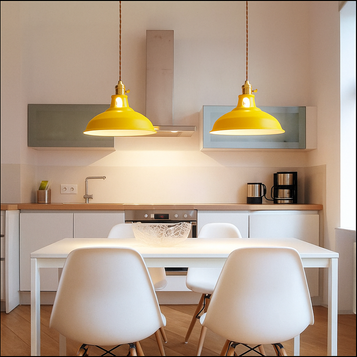 FarbGlanz: Lampada a sospensione in metallo industriale LED con cupola colorata – per cucina e sala da pranzo