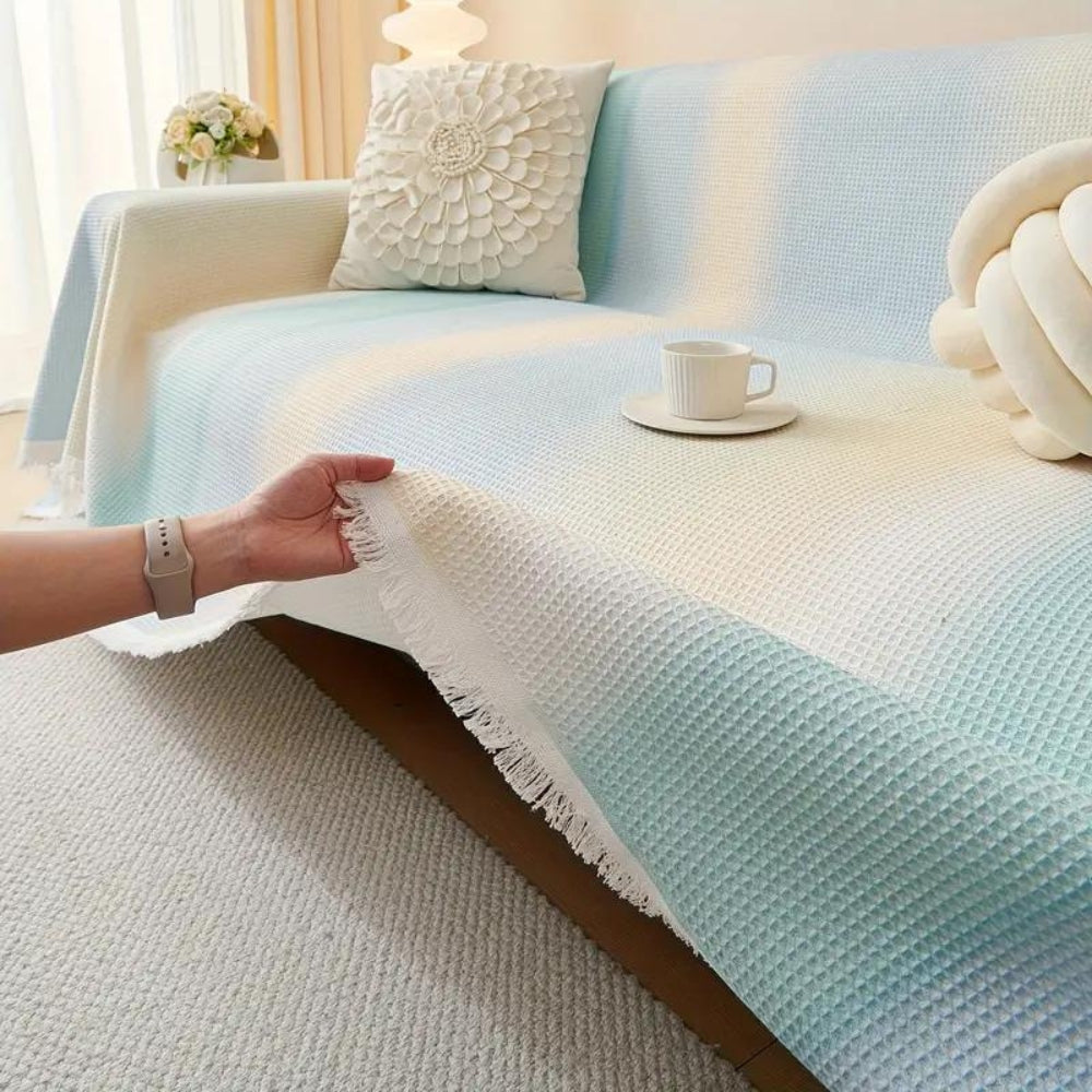 Farbbrise: Copridivano in design arcobaleno in Ice-Silk con comfort rinfrescante – per divano e soggiorno