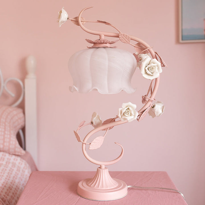 Fleuréa: Lampada romantica a rose sotto vetro – Elegante lampada decorativa per camera da letto e soggiorno