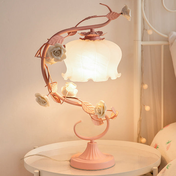 Fleuréa: Lampada romantica a rose sotto vetro – Elegante lampada decorativa per camera da letto e soggiorno