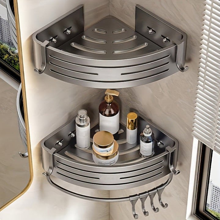 FlexHaken: Mensola da Parete Cucina – mensola in alluminio multifunzionale, salvaspazio e decorativa con ganci per utensili e accessori da bagno