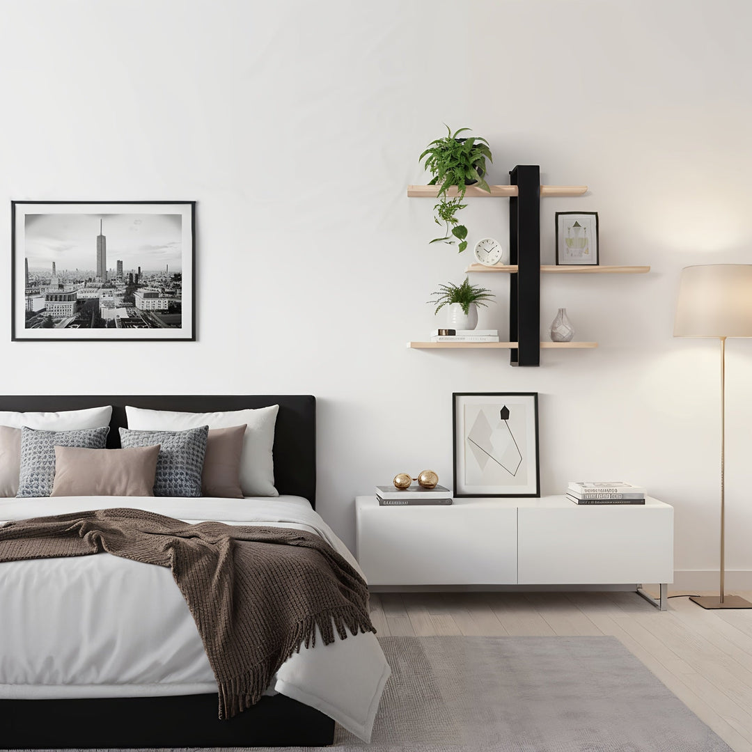 FlexiHolz: Mensola in legno – regolabile, sospesa e appesa con spazio di archiviazione a più livelli per soggiorno e camera da letto