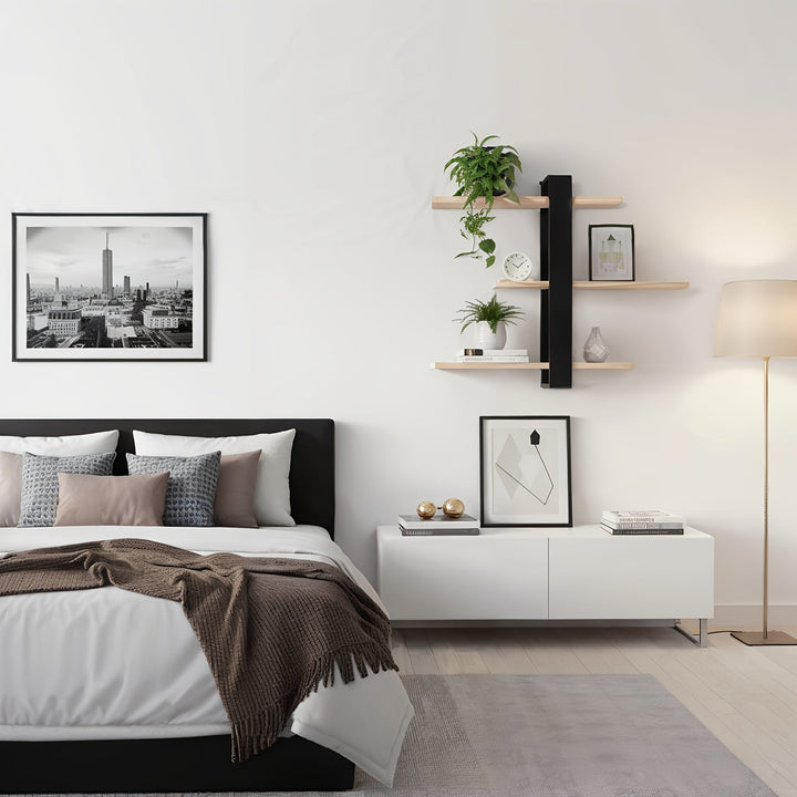 FlexiHolz: Mensola in legno – regolabile, sospesa e appesa con spazio di archiviazione a più livelli per soggiorno e camera da letto