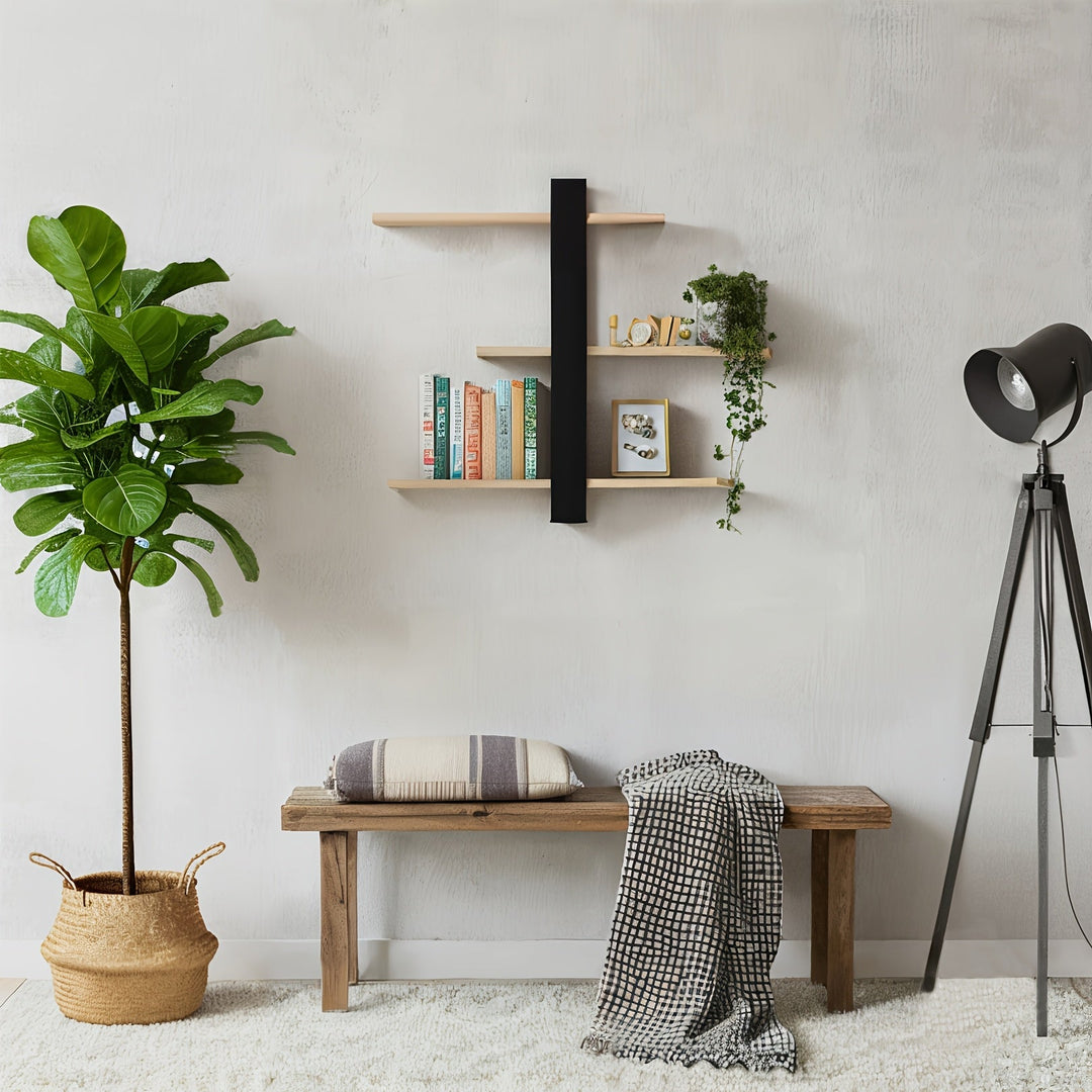 FlexiHolz: Mensola in legno – regolabile, sospesa e appesa con spazio di archiviazione a più livelli per soggiorno e camera da letto