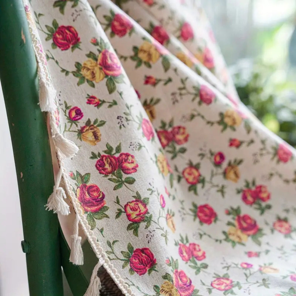 FloraBaumwolle: Tenda in cotone con motivo floreale e frange – elegante e resistente ai raggi UV per la sala da pranzo