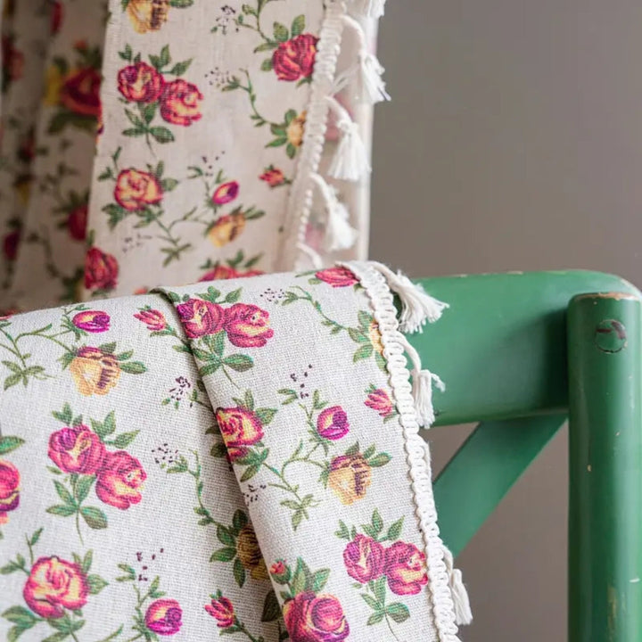 FloraBaumwolle: Tenda in cotone con motivo floreale e frange – elegante e resistente ai raggi UV per la sala da pranzo