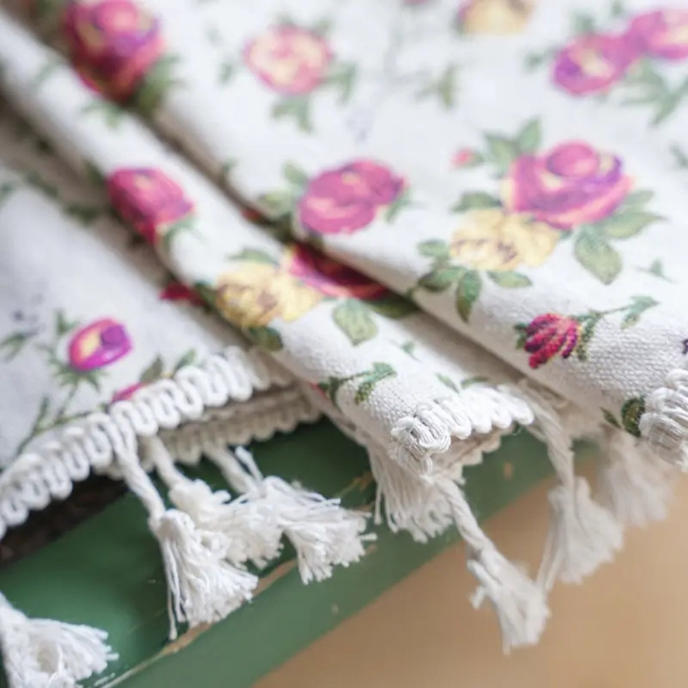 FloraBaumwolle: Tenda in cotone con motivo floreale e frange – elegante e resistente ai raggi UV per la sala da pranzo