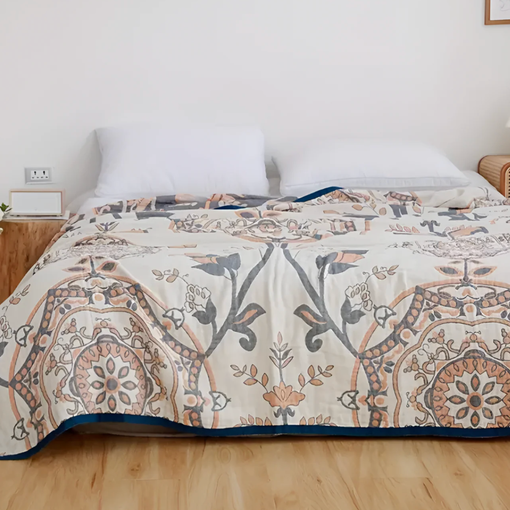 FloraLuft: Coperte in cotone con motivo floreale e foglioso – per camera da letto e divano