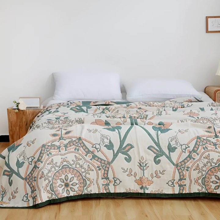FloraLuft: Coperte in cotone con motivo floreale e foglioso – per camera da letto e divano
