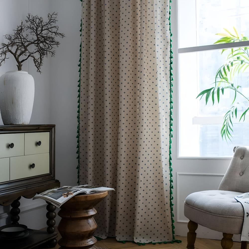 FloraRustikal: Tenda in design floreale con frange – accogliente e decorativa per soggiorno e sala da pranzo