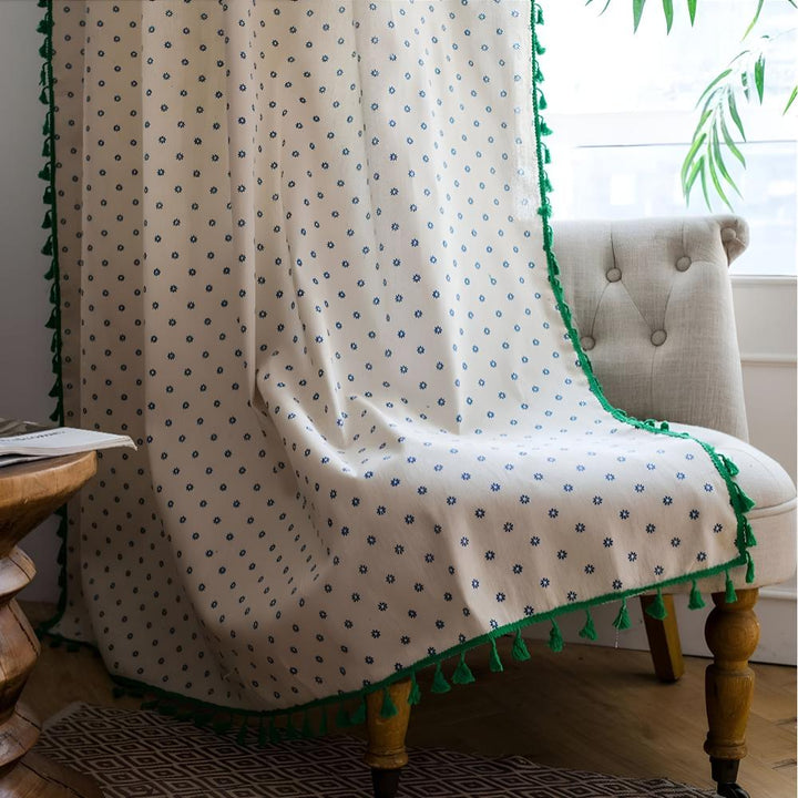 FloraRustikal: Tenda in design floreale con frange – accogliente e decorativa per soggiorno e sala da pranzo
