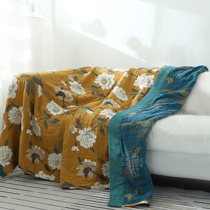 FloraWeave: Coperta rovesciabile in cotone con motivo floreale – Comfort elegante per la tua casa