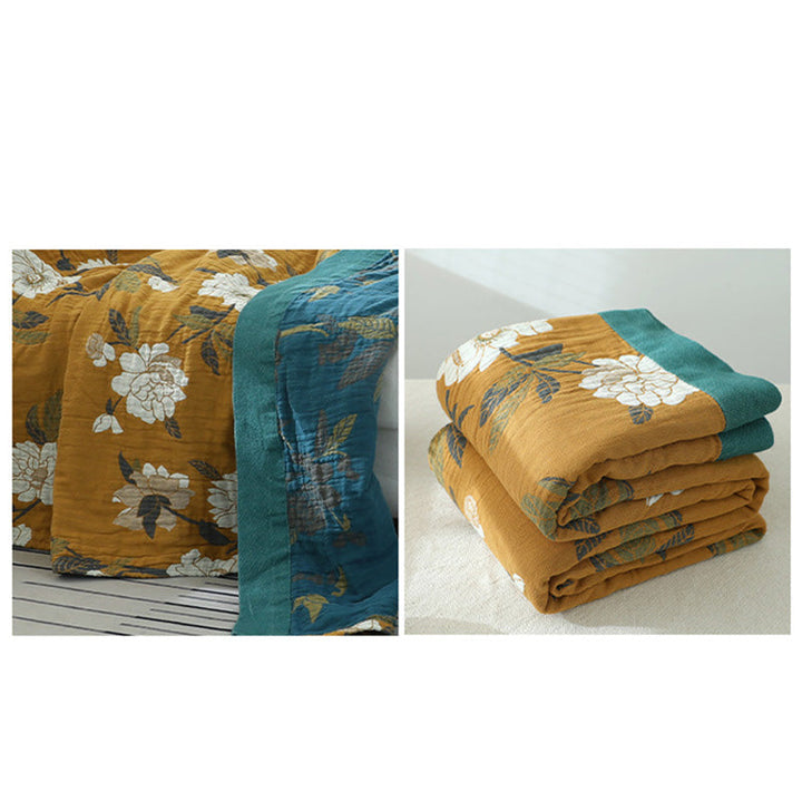 FloraWeave: Coperta rovesciabile in cotone con motivo floreale – Comfort elegante per la tua casa