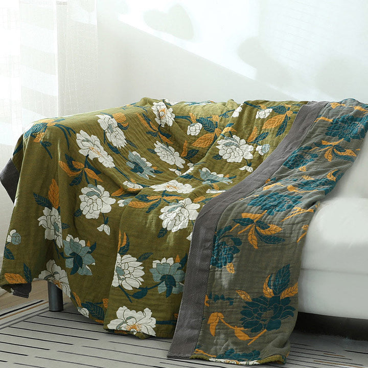 FloraWeave: Coperta rovesciabile in cotone con motivo floreale – Comfort elegante per la tua casa