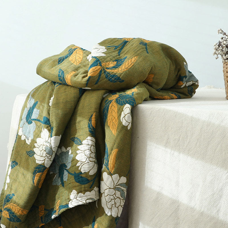 FloraWeave: Coperta rovesciabile in cotone con motivo floreale – Comfort elegante per la tua casa