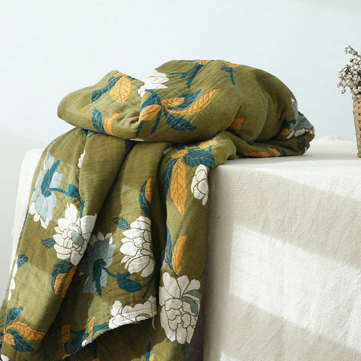 FloraWeave: Coperta rovesciabile in cotone con motivo floreale – Comfort elegante per la tua casa