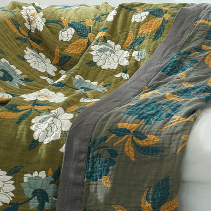 FloraWeave: Coperta rovesciabile in cotone con motivo floreale – Comfort elegante per la tua casa