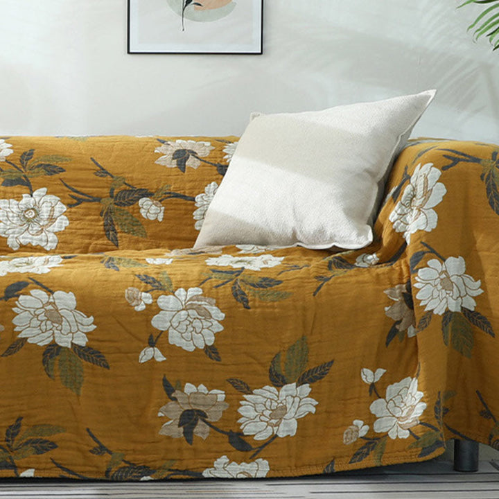 FloraWeave: Coperta rovesciabile in cotone con motivo floreale – Comfort elegante per la tua casa