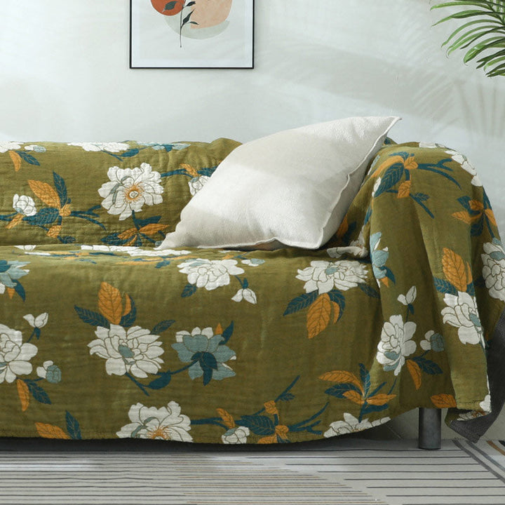FloraWeave: Coperta rovesciabile in cotone con motivo floreale – Comfort elegante per la tua casa