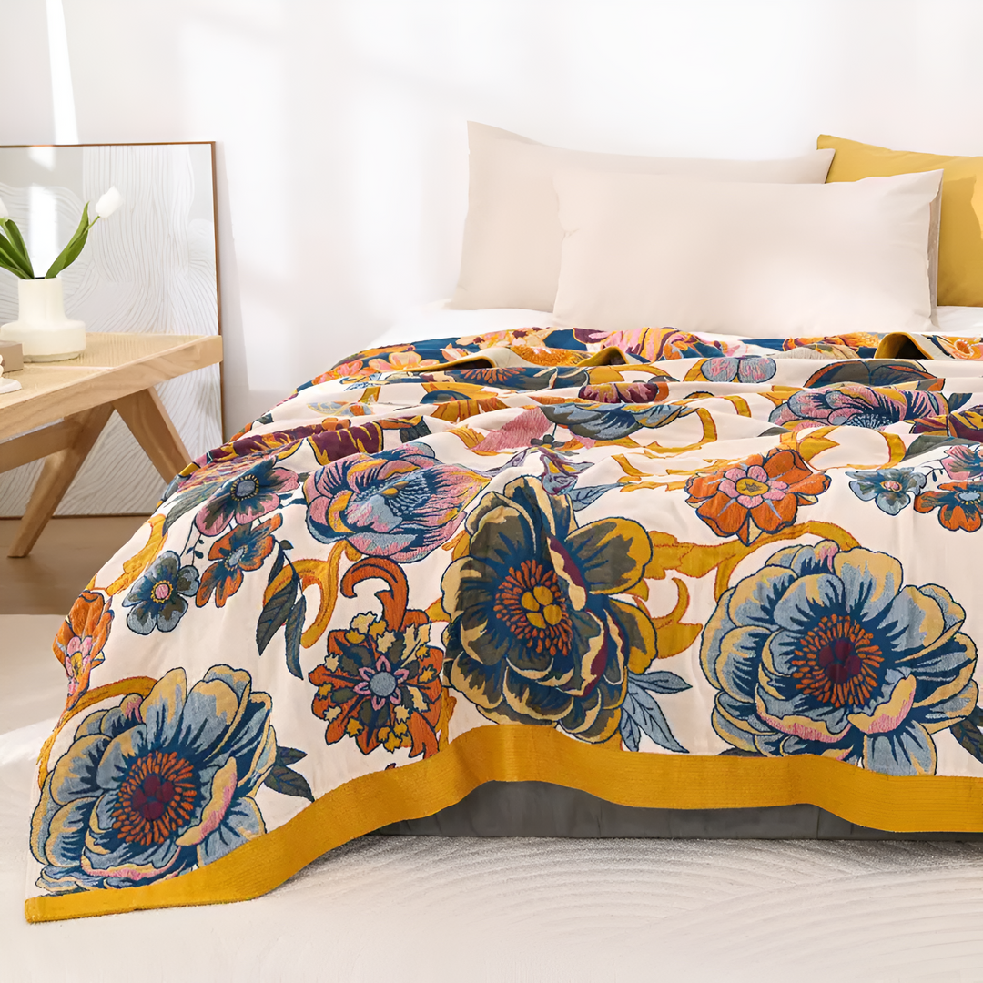 FloraWebstuhl: Coperta decorativa in cotone con motivo floreale e lato reversibile – per camera da letto e soggiorno