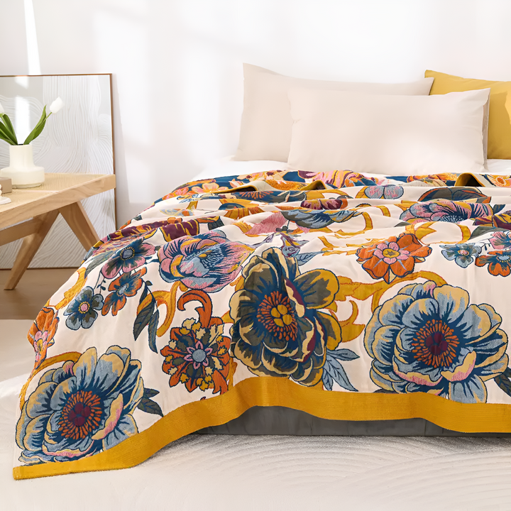FloraWebstuhl: Coperta decorativa in cotone con motivo floreale e lato reversibile – per camera da letto e soggiorno