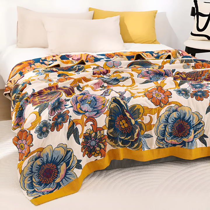 FloraWebstuhl: Coperta decorativa in cotone con motivo floreale e lato reversibile – per camera da letto e soggiorno