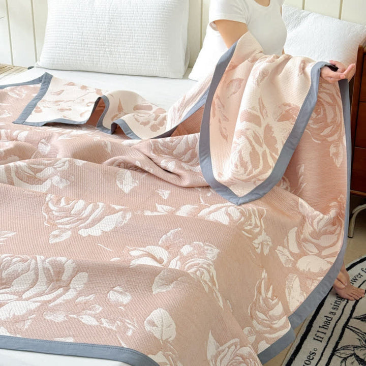 FlourivaSanft: Coperte in cotone con design floreale femminile a tre strati e morbida tattilità – per divano e lounge