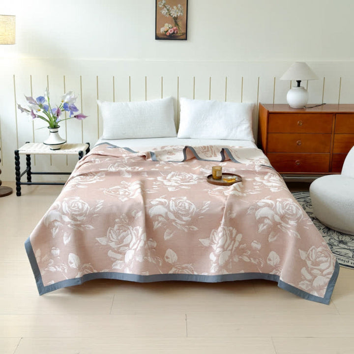 FlourivaSanft: Coperte in cotone con design floreale femminile a tre strati e morbida tattilità – per divano e lounge