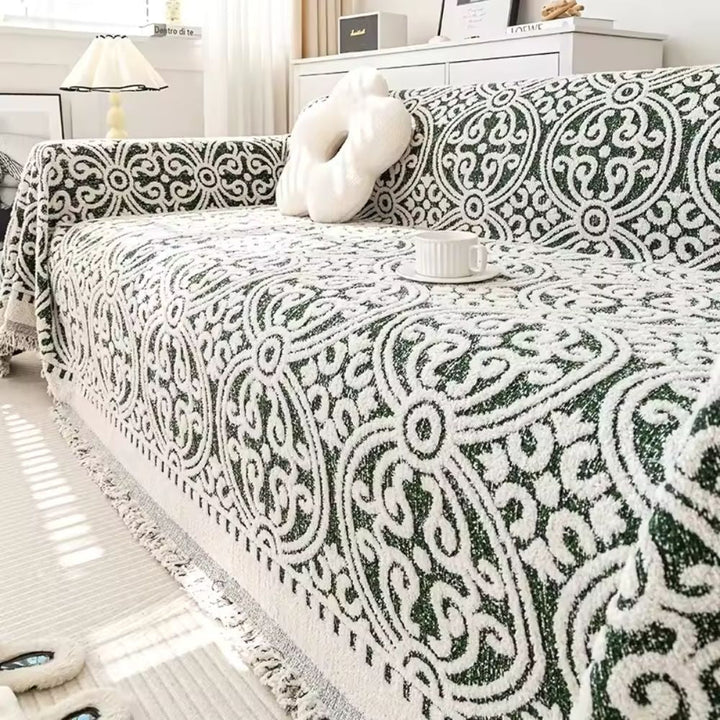 FransenCharm: Copridivano in design jacquard con bordi decorativi e struttura accogliente – per divano e camera da letto