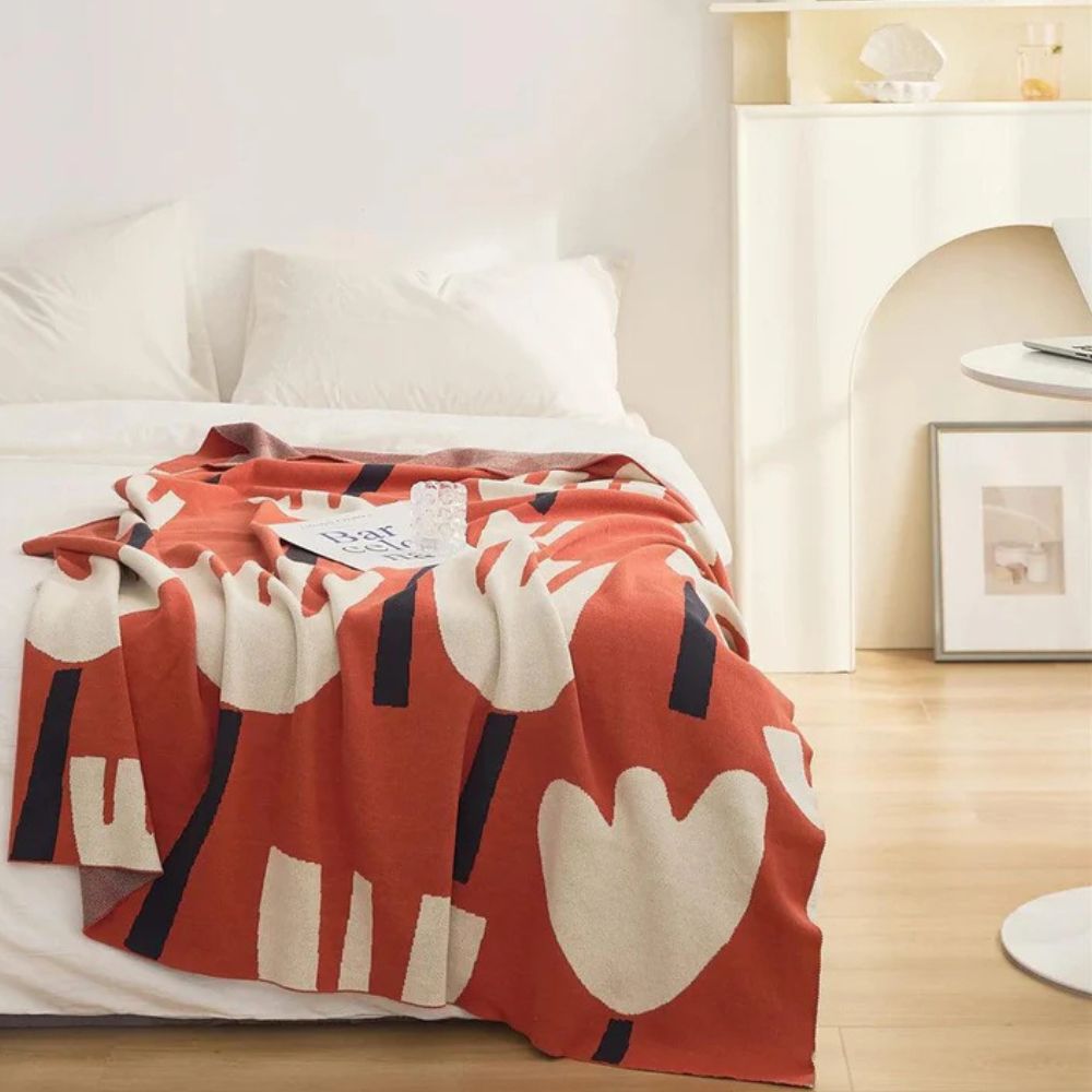 FrühlingsBlüte: Coperte in cotone con motivo floreale e qualità traspirante – per soggiorno e letto
