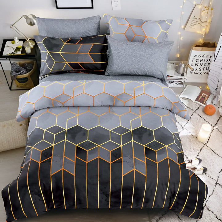 GalaxisLux: Set di copripiumino elegante – facile da curare, confortevole e durevole con ottica dorata del cosmo per letto matrimoniale