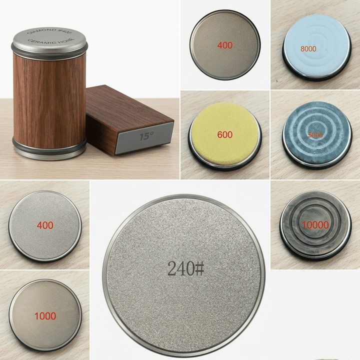 DIASHARP – Set di Affilatori per Coltelli con Affilatore in Diamante e Piattaforma in Legno