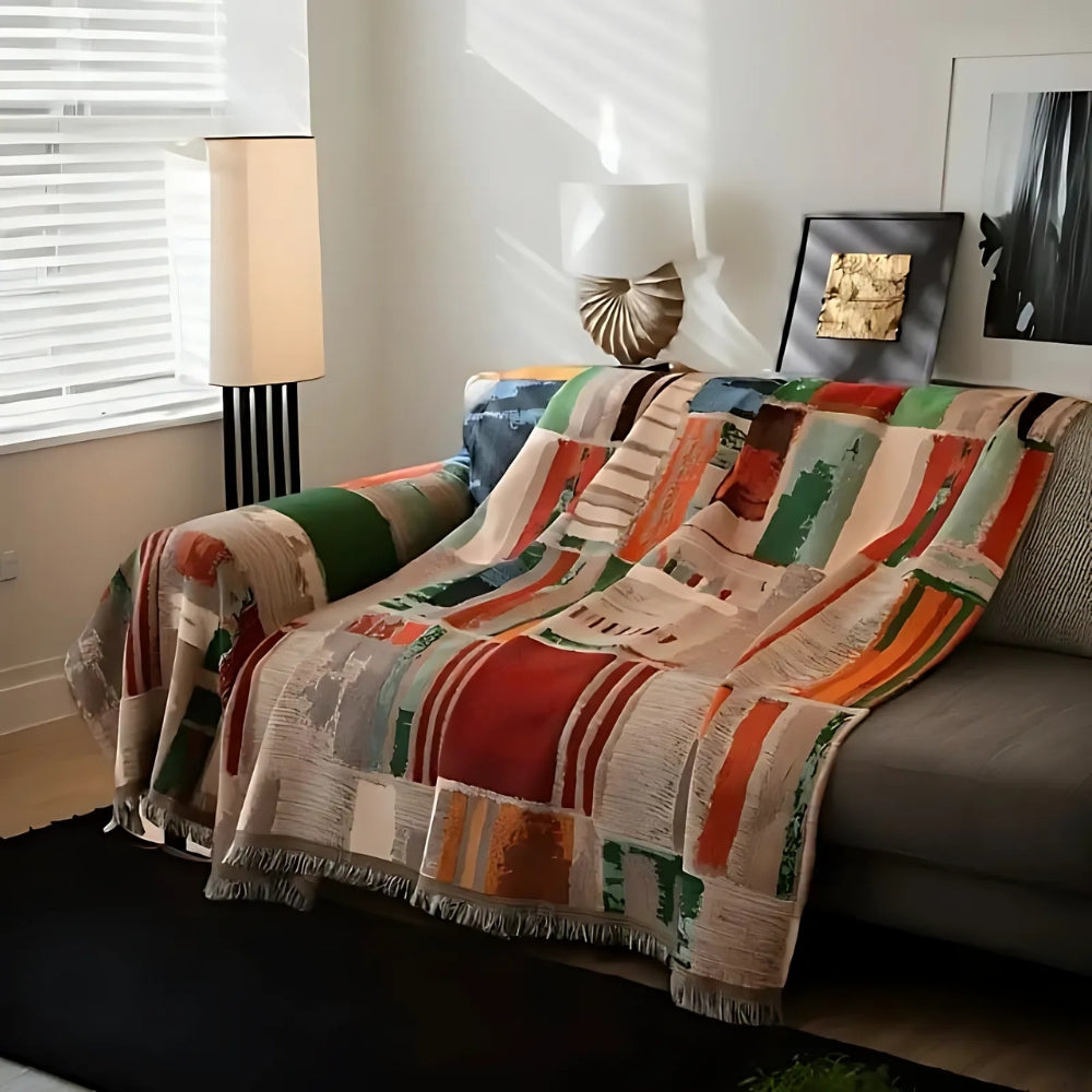 GeoHaven: Copridivano in design geometrico Boho in morbida microfibra – per divano e lounge