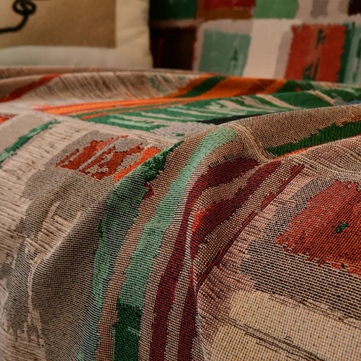 GeoHaven: Copridivano in design geometrico Boho in morbida microfibra – per divano e lounge