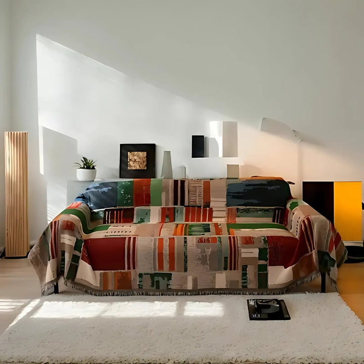 GeoHaven: Copridivano in design geometrico Boho in morbida microfibra – per divano e lounge