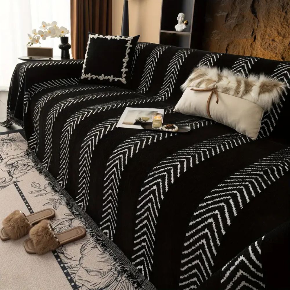 GeoWebart: Copertura per divano in design Chevron in microfibra traspirante con motivo geometrico – per divano e soggiorno