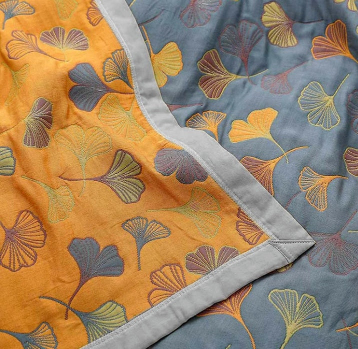 GinkLoom: Coperte in cotone con motivo floreale di ginkgo e superficie facile da mantenere – per la zona notte e giorno