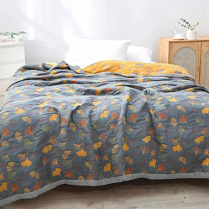 GinkLoom: Coperte in cotone con motivo floreale di ginkgo e superficie facile da mantenere – per la zona notte e giorno