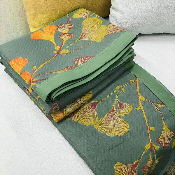 GinkLoom: Coperta in cotone reversibile con motivo jacquard ginkgo e struttura elegante – per camera da letto e soggiorno