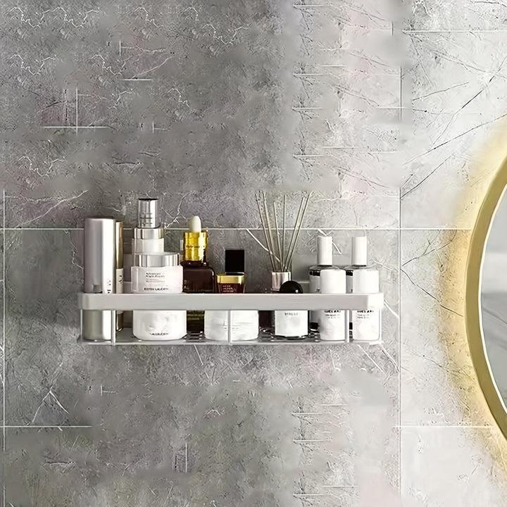 GlanzEcke: Mensola da bagno – moderna mensola in alluminio, decorativa e appesa senza forare per gel doccia e prodotti per la cura