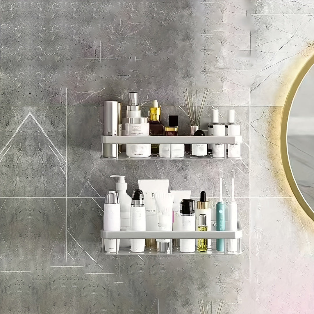 GlanzEcke: Mensola da bagno – moderna mensola in alluminio, decorativa e appesa senza forare per gel doccia e prodotti per la cura