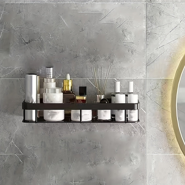GlanzEcke: Mensola da bagno – moderna mensola in alluminio, decorativa e appesa senza forare per gel doccia e prodotti per la cura