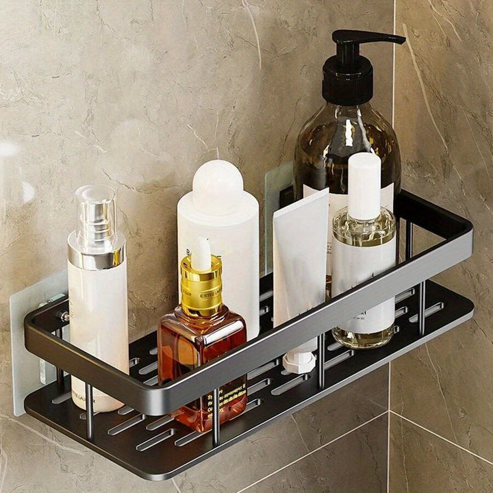 GlanzEcke: Mensola da bagno – moderna mensola in alluminio, decorativa e appesa senza forare per gel doccia e prodotti per la cura