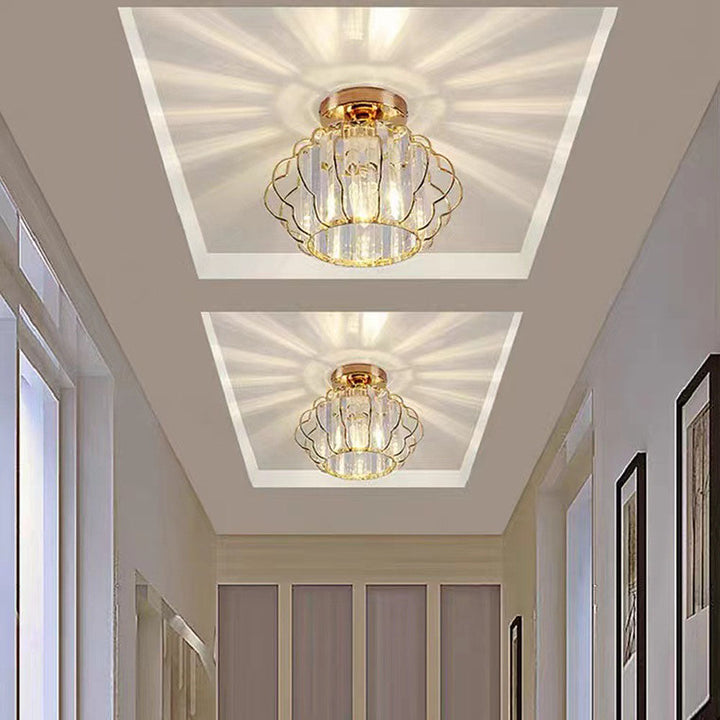 GlanzFlair: Lampada da soffitto in cristallo dorato moderna – elegante e luminosa per corridoio e sala da pranzo
