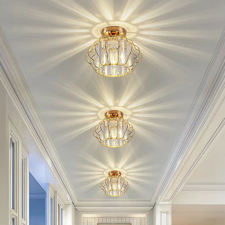 GlanzFlair: Lampada da soffitto in cristallo dorato moderna – elegante e luminosa per corridoio e sala da pranzo