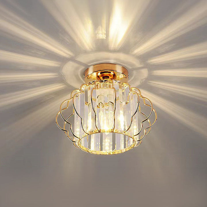 GlanzFlair: Lampada da soffitto in cristallo dorato moderna – elegante e luminosa per corridoio e sala da pranzo